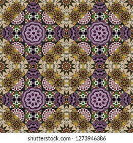 Cute mosaic. Abstract gray, beige and brown seamless pattern with mesh of squares. Geometric vector template.
