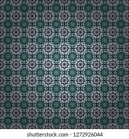 Cute mosaic. Abstract neutral, blue and green seamless pattern with mesh of squares. Geometric vector template.