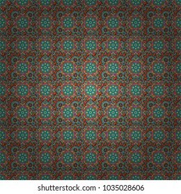 Cute mosaic. Geometric vector template. Abstract beige, brown and blue seamless pattern with mesh of squares.