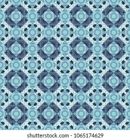 Cute mosaic. Geometric vector template. Abstract gray, blue and neutral seamless pattern with mesh of squares.