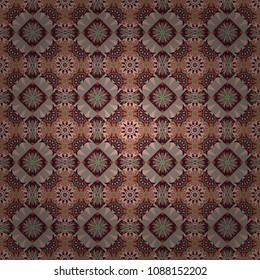 Cute mosaic. Geometric vector template. Abstract brown, beige and red seamless pattern with mesh of squares.