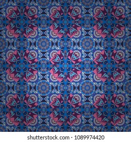 Cute mosaic. Geometric vector template. Abstract purple, gray and blue seamless pattern with mesh of squares.