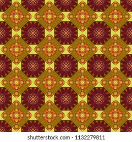 Cute mosaic. Geometric vector template. Abstract brown, orange and red seamless pattern with mesh of squares.