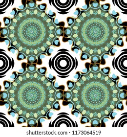 Cute mosaic. Geometric vector template. Abstract white, black and green seamless pattern with mesh of squares.