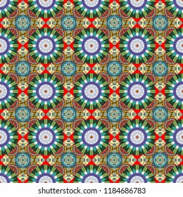 Cute mosaic. Geometric vector template. Abstract green, gray and blue seamless pattern with mesh of squares.