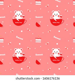 cute mose in coffee cup seamless pattern vector.
