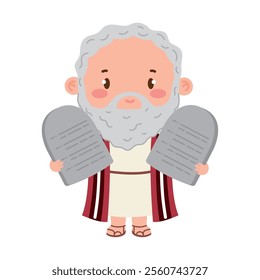 cute moses bible character with ten commandments isolated