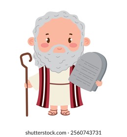 cute moses holding ten commandments isolated