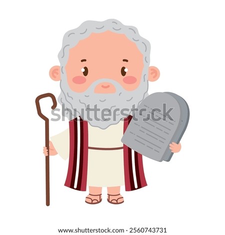 cute moses holding ten commandments isolated