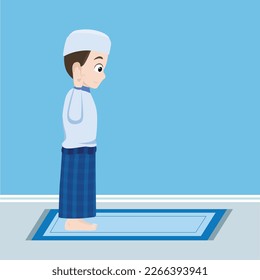 Cute moslem boy begin to learn how to pray takbiratul ihram