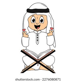 cute moslem boy cartoon illustration