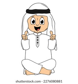 cute moslem boy cartoon illustration