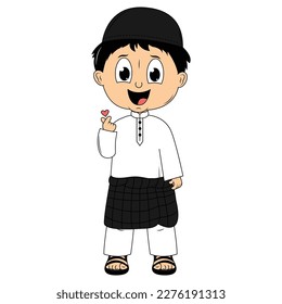 cute moslem boy cartoon illustration