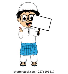 cute moslem boy cartoon illustration
