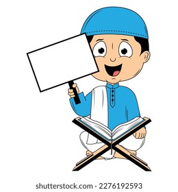 cute moslem boy cartoon illustration