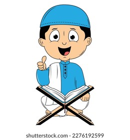 ilustración de dibujos animados de un niño moslem lindo