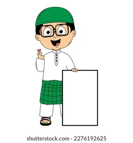 cute moslem boy cartoon illustration