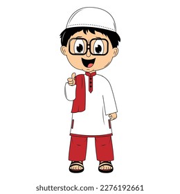 cute moslem boy cartoon illustration