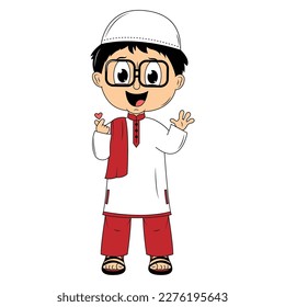 cute moslem boy cartoon illustration