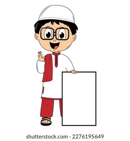 cute moslem boy cartoon illustration