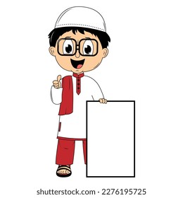 cute moslem boy cartoon illustration