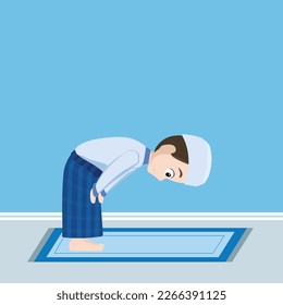 Cute moslem boy learn how to pray ruku 