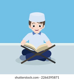 Un chico tímido del musulmán aprende a leer el sagrado Corán