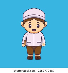 Cute moslem character vector. Illustration of a Muslim boy carrying the holy Qur'an.