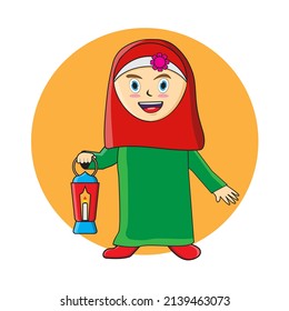 Cute Moslem Girl with Arabic Lantern Illustrations for additional your best design