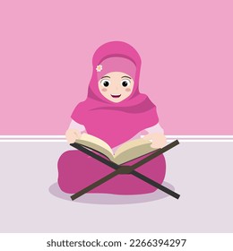 Cute moslem girl learn how to read quran