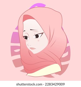 Cute Moslem Islam Hijab Girl Expression Sheet Vector Flat Illustration Design