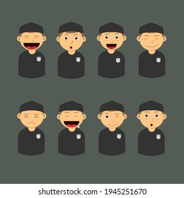 Cute moslem kid face expression emoji emoticon set. Great for cover book, ramadan poster, ramadan design, ramadan card, ramadan post, etc.