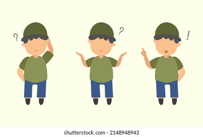 cute moslem kid flat character confuse and thinking idea