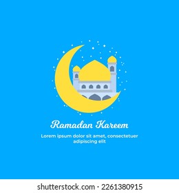 cute mosque cartoon. ramadhan greeting