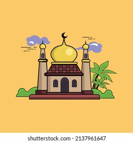 cute mosque illustration suitable for the month of Ramadan and Eid