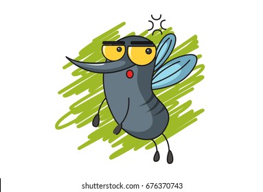 Cute Mosquito Bored. Vector Illustration. isolated on white background.