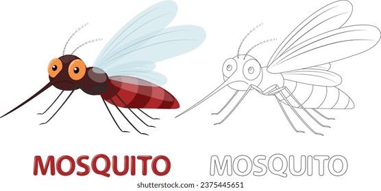 Cute Mosquito cartoon Coloring Book, hand drawn simple lines