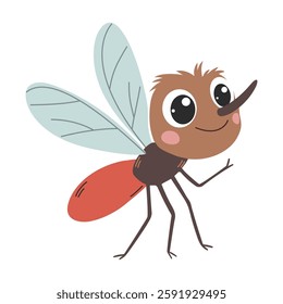 A cute mosquito. Children's illustration. Vector illustration isolated on a white background.