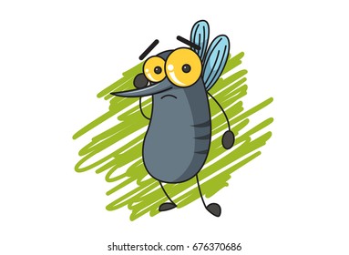 Cute Mosquito Confused. Vector Illustration. isolated on white background.
