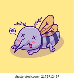 Cute Mosquito Dead Cartoon Vector Icon Illustration. Animal Nature Icon Concept Isolated Premium Vector. Flat Cartoon Style