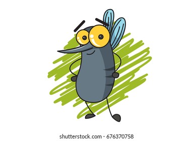 Cute Mosquito Happy. Vector Illustration. isolated on white background.