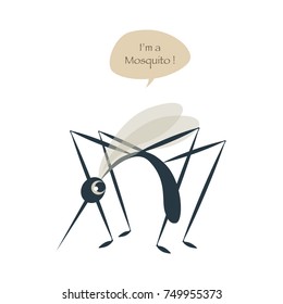 Cute mosquito isolated on white background and speech balloon. Vector Illustration