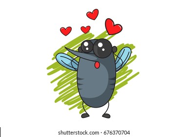 Cute Mosquito in love. Vector Illustration. isolated on white background.