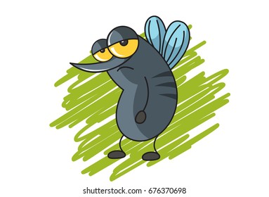 Cute Mosquito Sad. Vector Illustration. isolated on white background.