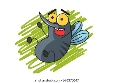 Cute Mosquito Scared. Vector Illustration. isolated on white background.