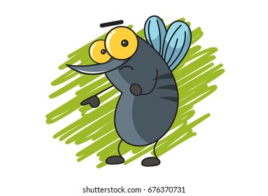 Cute Mosquito Scared. Vector Illustration. isolated on white background.