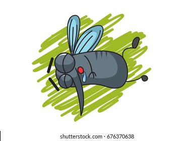 Cute Mosquito Sleeping. Vector Illustration. isolated on white background.