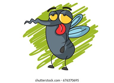 Cute Mosquito Tired. Vector Illustration. isolated on white background.