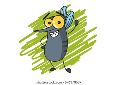 Cute Mosquito waving. Vector Illustration. isolated on white background.