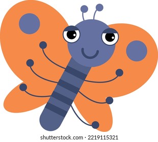 Cute moth character. Funny cartoon butterfly flying